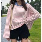 Color-block Striped Loose-fit Hooded Pullover