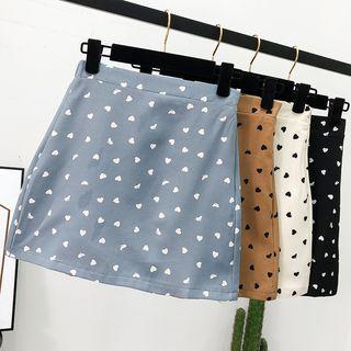 Heart-print A-line Skirt