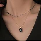 Rectangle Pendant Rhinestone Layered Choker Necklace 1 Pc - Black - One Size