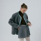 [of Vintage] Fringed Wool Blend Tweed Jacket Gray - One Size