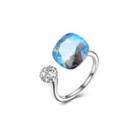 925 Sterling Silver Fashion Simple Blue Austrian Element Crystal Square Adjustable Ring Silver - One Size