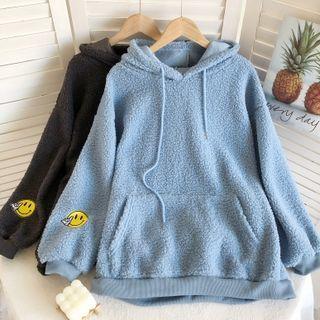 Smiley Embroidered Fleece Hoodie