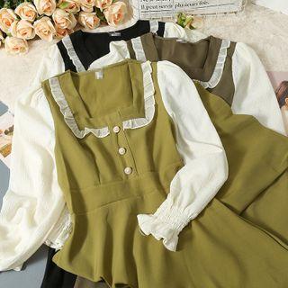 Colorblock Ruffle-trim Midi Dress