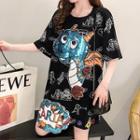 Short-sleeve Dinosaur Print Tunic T-shirt