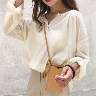 V-neck Plain Blouse Beige - One Size