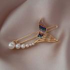 Faux Pearl Rhinestone Mermaid Tail Hair Clip 01 - Gold - One Size