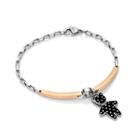 Black Dot Pattern Bear Charm With Steel Bracelet Ip Rose Gold - One Size