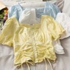 Square-neck Drawstring Crop Shirt In 5 Colors