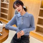 Long-sleeve Knit Polo Top