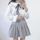 Bow Blouse / Pleated Mini Skirt