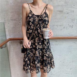 Floral Strappy A-line Chiffon Dress / Midi Dress