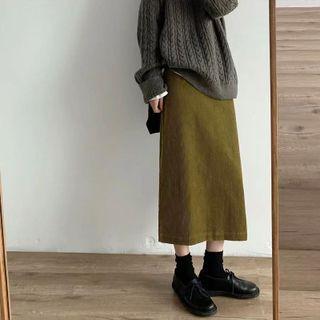 Plain Slit Corduroy Skirt