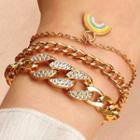 Layered Rhinestone Rainbow Chain Bracelet Gold - One Size