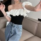 Off-shoulder Two-tone Blouse