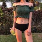 Set: Cold-shoulder Smocked Swim Top + Swim Bottom