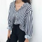 Striped Loose-fit Puff-sleeve Blouse