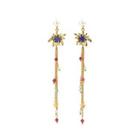 Fashion Plated Gold Firework Tassel Enamel Earrings With Imitation Pearls Golden - One Size