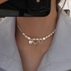 Faux Pearl & Chain Choker Xl1289 - Silver & White - One Size