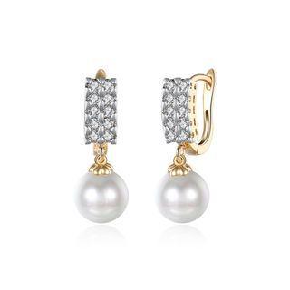 Elegant And Fashion Plated Champagne Double Row Cubic Zircon Pearl Earrings Champagne - One Size