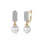 Elegant And Fashion Plated Champagne Double Row Cubic Zircon Pearl Earrings Champagne - One Size