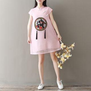 Short-sleeve Embroidered Tasseled Dress