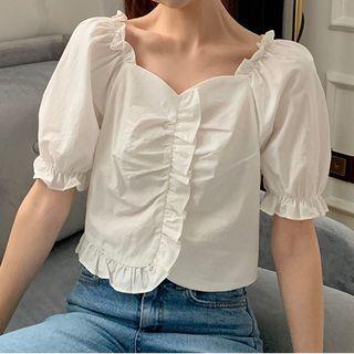 Short-sleeve Ruffle Trim Cropped Blouse