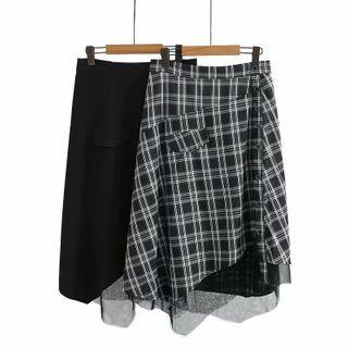 Plus Size Mesh Asymmetric Midi Skirt