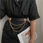 Layered Alloy Chain Elastic Faux Leather Belt Black - One Size