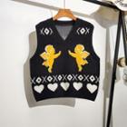 Angel Jacquard Sweater Vest Black - One Size