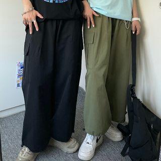 Plain Cargo Drawstring Wide Leg Pants
