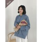 Drop-shoulder Slit-side Hoodie