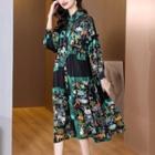Long-sleeve Animal Print Midi Shirt Dress
