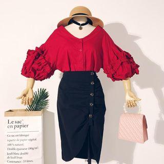 Frill-trim 3/4-sleeve Shirt