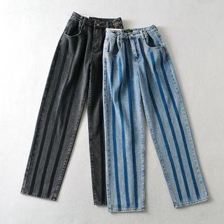 Striped High-waist Straight Leg Jeans