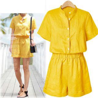 Short-sleeve Buttoned Playsuit