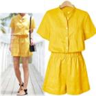 Short-sleeve Buttoned Playsuit
