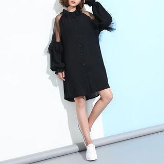 Long-sleeve Sheer Panel Shirt Dress