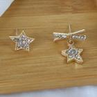 Non-matching Rhinestone Star Dangle Earring 1 Pair - S925silver Earring - One Size
