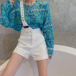 Long-sleeve Lettering T-shirt / Suspender Shorts