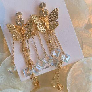 Butterfly Dangle Earring 1 Pair - Silver Steel - Butterfly - Gold - One Size