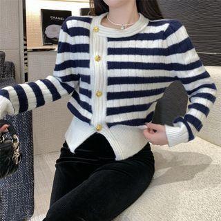 Two-tone Knit Cardigan Black&white - One Size