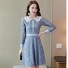 Long-sleeve Button Mini A-line Lace Dress