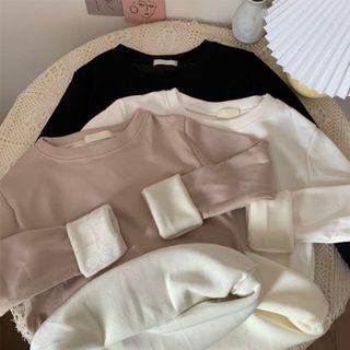 Long-sleeve Plain Fleece-lined T-shirt