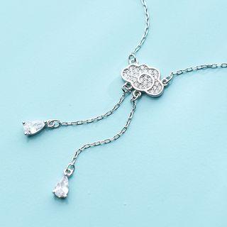 925 Sterling Silver Rhinestone Cloud Pendant Necklace Silver - One Size