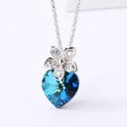 Swarovski Element Crystal Floral Heart Necklace Blue - One Size