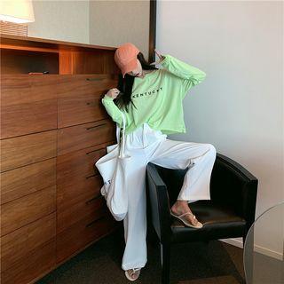 Long-sleeve Lettering T-shirt / Drawstring Wide-leg Pants