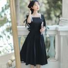 Puff-sleeve Bow Drawstring A-line Dress