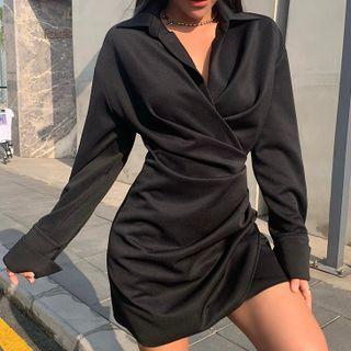 Long-sleeve Open Collar Mini Sheath Dress