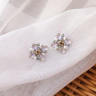 Square Faux Pearl Rhinestone Earring 1 Pair - White - One Size