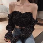 Bell-sleeve Floral Crop Top As Shown In Figure - One Size